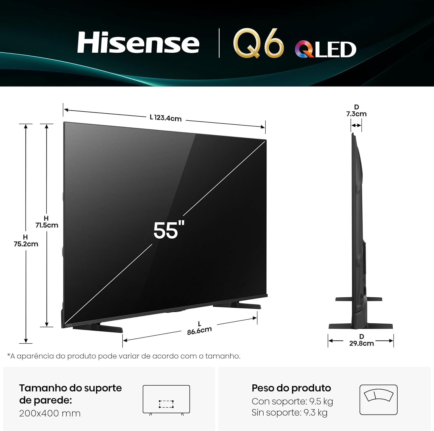 Hisense Smart Tv 4k 55 Polegadas Qled 55q6qv
